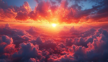 Fototapeta premium Fiery Sunset Above the Clouds: A Breathtaking Aerial View