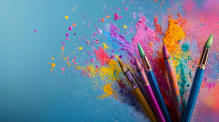 Colorful Paint Explosion With Paintbrushes