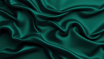Fototapeta premium Black blue green abstract background. Dark green silk satin texture background. Beautiful wavy soft folds on the surface of the fabric. Teal elegant background with copy space for design. Web banner.