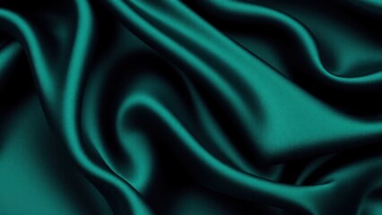 Obraz premium Black blue green abstract background. Dark green silk satin texture background. Beautiful wavy soft folds on the surface of the fabric. Teal elegant background with copy space for design. Web banner.