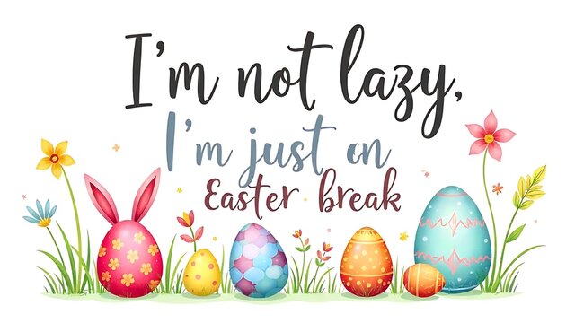 Vector illustration with the text I&rsquo;m not lazy, I&rsquo;m just on Easter break, banner, poster, header for website, greeting card, created with generative ai