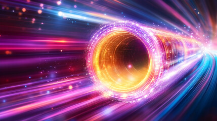Obraz premium Vibrant energy tunnel, streaks of light, fast speed, futuristic technology