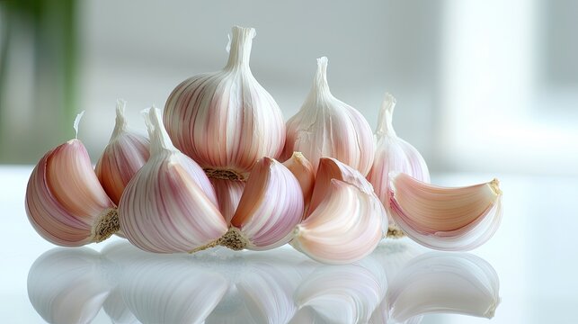 A beautifully arranged composition of peeled garlic cloves