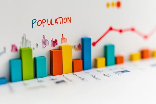 Colorful bar graph and line chart representing population data