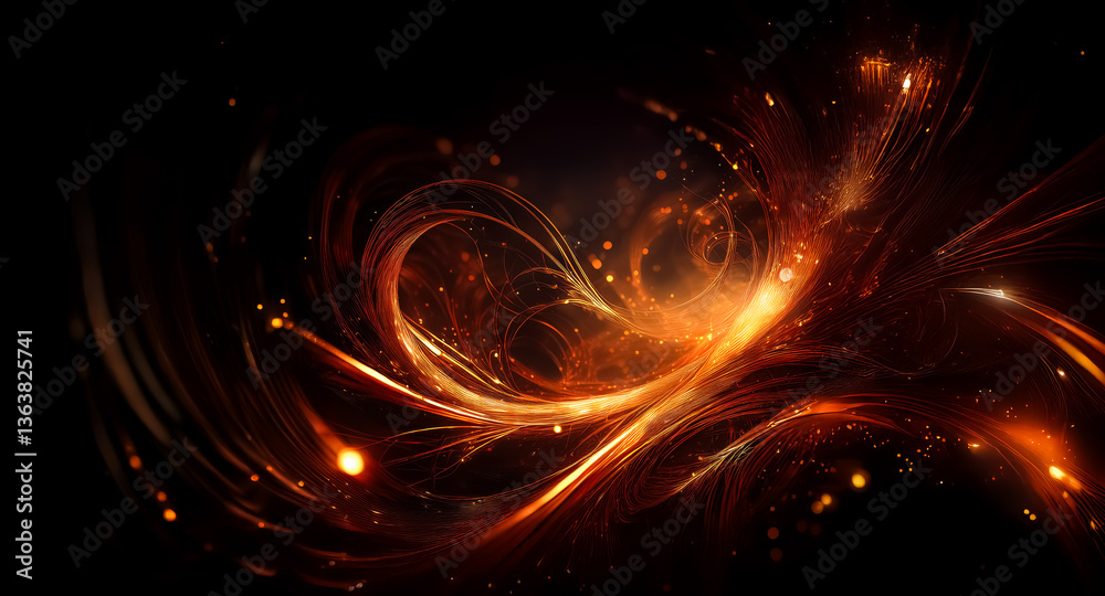 Canvas Prints abstract swirls of orange and yellow light illuminate a dark backdrop, creating a dynamic and fiery 