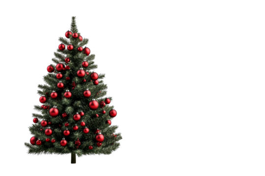 Christmas tree adorned with red ornaments, festive season, cut out transparent