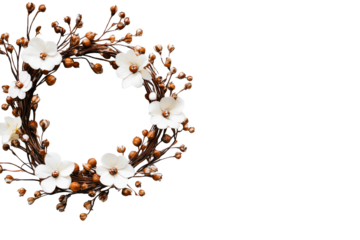 Decorative floral wreath with white flowers and buds