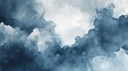 Smoky Watercolor Clouds in Deep Sapphire Tones: An Abstract Background with Depth, Texture, and an Ethereal Atmosphere