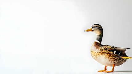 Obraz premium Side View Of Brown Spotted Duck On White Background