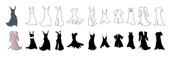 ファッション　ドレス　女子服　レディース洋服　イラスト素材セット