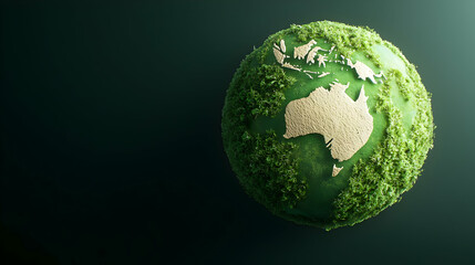 Fototapeta premium Green Earth Globe Depicting Australia With Pixelated Landmass and Lush Vegetation on Dark Background