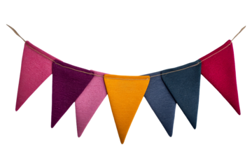 Colorful fabric banner isolated on black background, cut out transparent