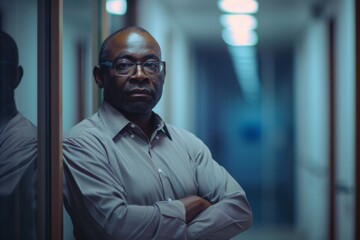 Fototapeta premium Portrait of a confident black man in office hallway