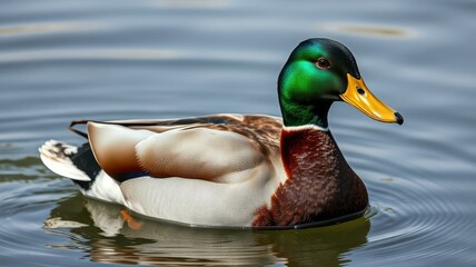 Obraz premium Mallard duck swimming in a serene pond reflecting beautiful colors during a calm afternoon