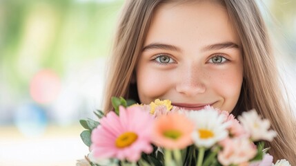 Fototapeta premium Woman holding flower bouquet