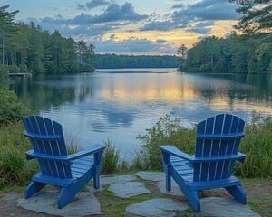 Serene Sunset at the Lakeside: Tranquil Evening by the Water
