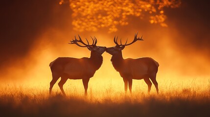 Two deer in golden light