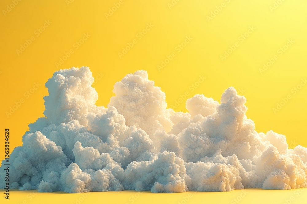 Aufkleber digital art composition featuring a 3d cloud render against a bright yellow background for a vibrant