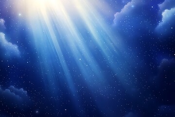 Dramatic depiction of bright light rays through a night sky