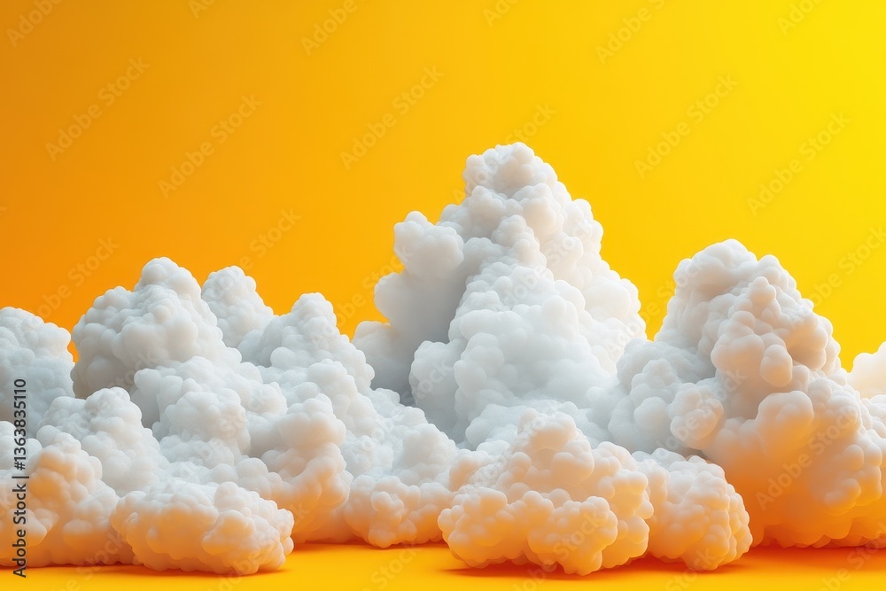 Poster digital art composition featuring a 3d cloud render against a bright yellow background for a vibrant
