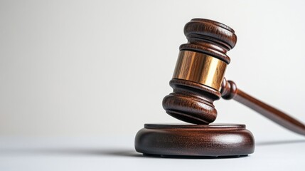 Fototapeta premium Gavel on sound block, legal decision, white background, justice concept