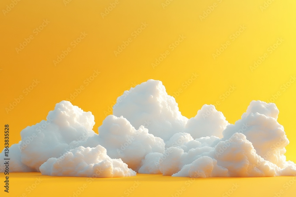 Aufkleber Digital art composition featuring a 3D cloud render against a bright yellow background for a vibrant contemporary style