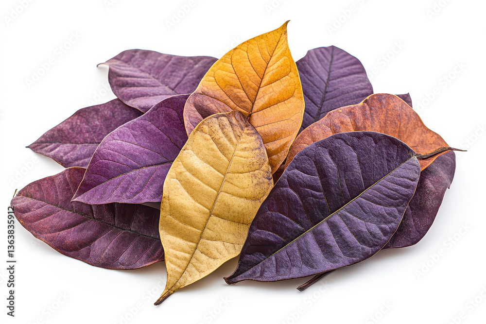 Poster close-up view of isolated cocoa leaves showcasing vibrant colors and intricate textures against a cl