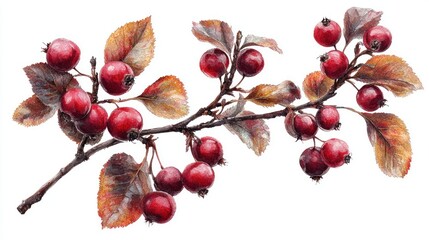 Autumnal Branch with Red Berries Watercolor Painting