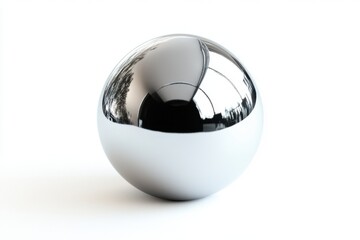 A shiny metallic sphere with a reflective surface set against a white background for sleek and modern artistic or design composition