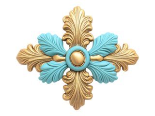 Ornate decorative element with gold and blue hues