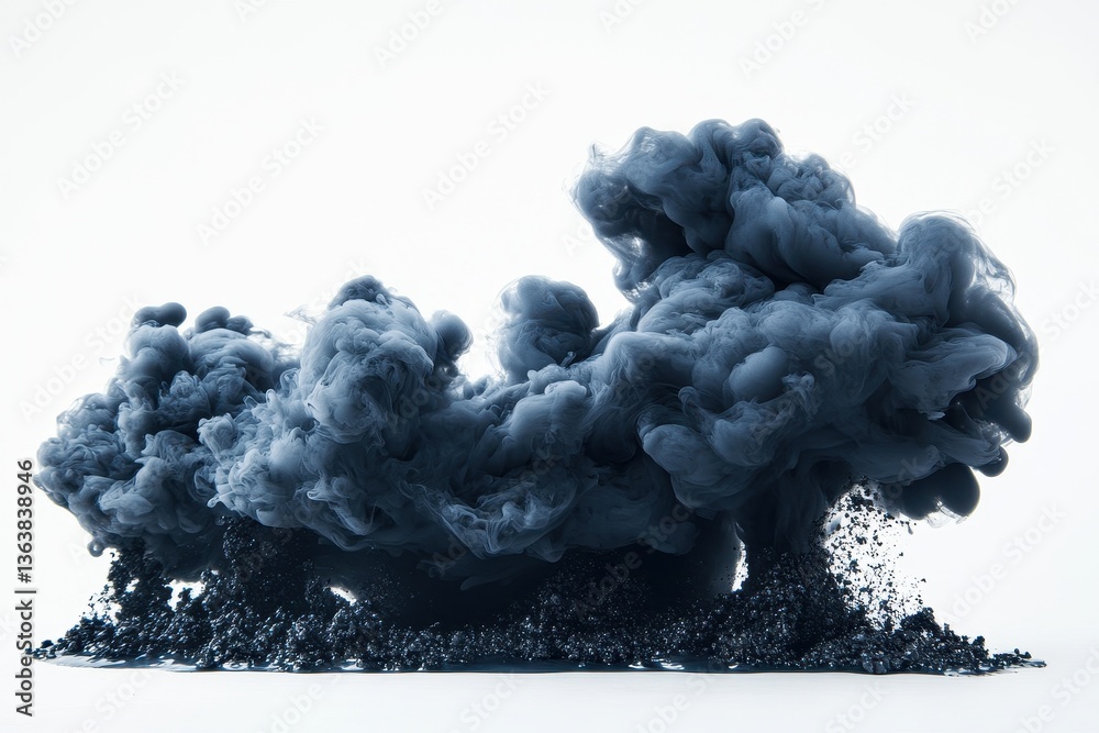 Poster dramatic black smoke swirling in fluid motion against a white background showcasing its dynamic form
