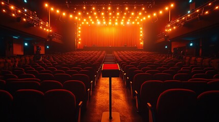 Empty concert hall with warm lighting