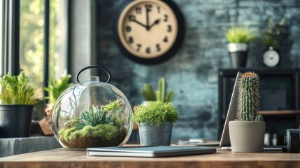 Fototapeta premium Modern home office with greenery