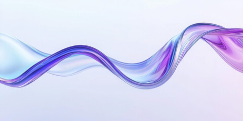 3d abstract liquid glass transparent clear ribbon wave line render. Rainbow fluid flow curve shape with dispersion light, holographic gradient texture. Flying glossy design element. 3D illustration
