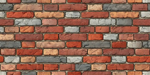 Obraz premium Highresolution seamless texture of a multicolored brick wall background image with various shades of red grey and orange bricks