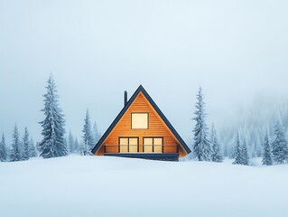 Snowy Mountain A-Frame Cabin at Night.