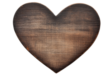 Wooden heart with textured surface, decor element, love symbol, cut out transparent