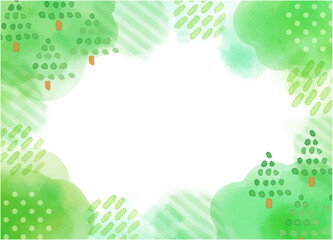水彩手書きの新緑のフレーム背景