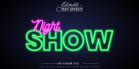 Night show neon 3D editable text effect.