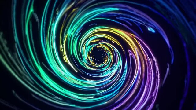 Dynamic video of swirling neon lights in a vortex pattern, captured from a top-down angle, creating a mesmerizing, futuristic effect. Live desktop wallpaper.