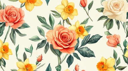 NatureFlorals Seamless Floral Perspective Coral Daffodils