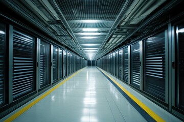 Data center in industrial setting with space for text below