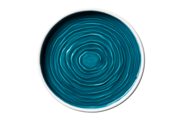 Decorative blue dish with concentric circles pattern, cut out transparent