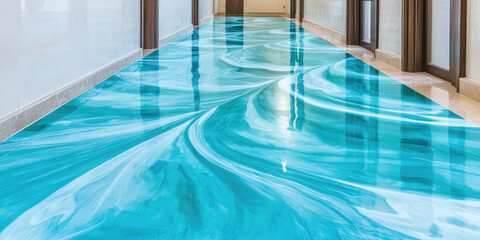 Fototapeta premium New modern epoxy glossy poured floor in the interior of the apartment