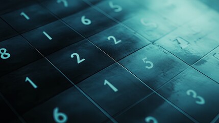 Close up view of a monthly calendar displaying important dates and deadlines in dark theme for efficient planning and organization in vertical format