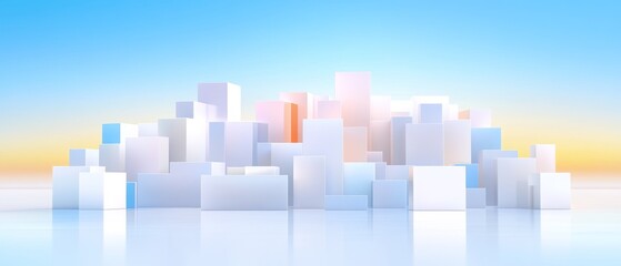 Fototapeta premium Abstract Cityscape at Dawn: Minimalist 3D Render of a Futuristic City