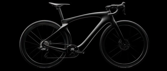 Fototapeta premium Sleek Black Carbon Fiber Road Bike: A Modern Cycling Machine