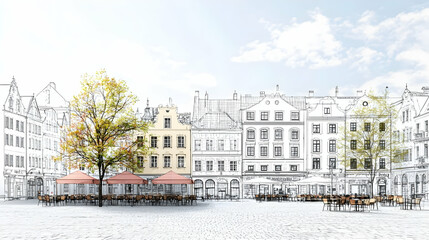 Obraz premium Sketchy Town Square Illustration