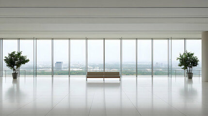 Modern Minimalist Office Lobby With City View