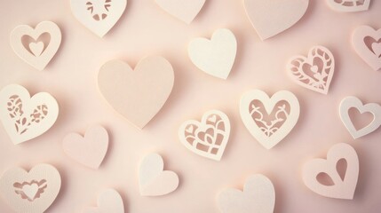 Obraz premium Valentine Paper Hearts: Light Blush Background 
